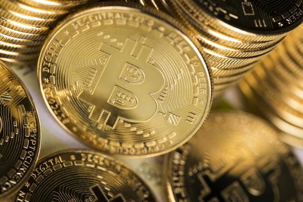 Gouden Bitcoin Coin Buistheid Financiële Achtergrond — Stockfoto