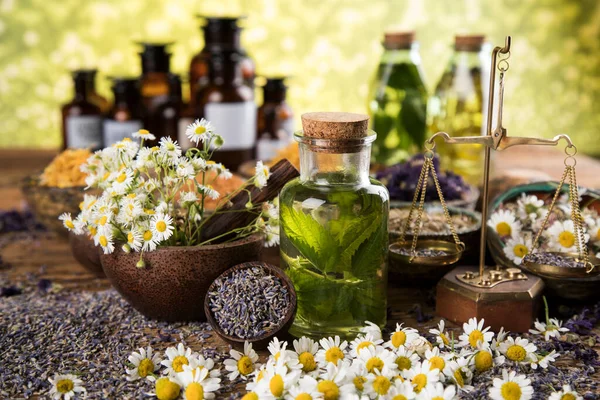 Homeopatie Bylinková Medicína Dřevěném Stole — Stock fotografie