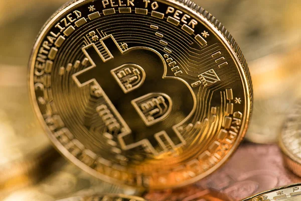 Bitcoin Una Criptomoneda Pago Todo Mundo Concepto Tecnología —  Fotos de Stock