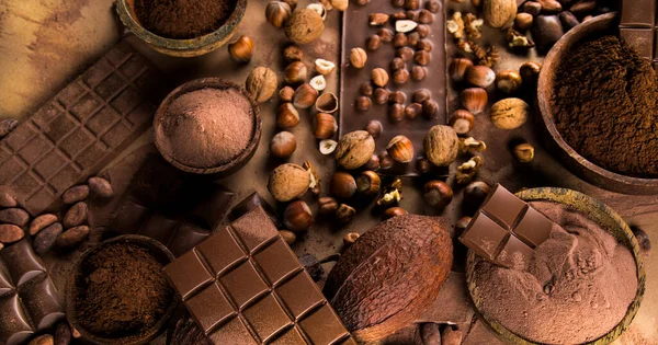 Blandad Chokladkaka Godis Söt Kakao Pod — Stockfoto