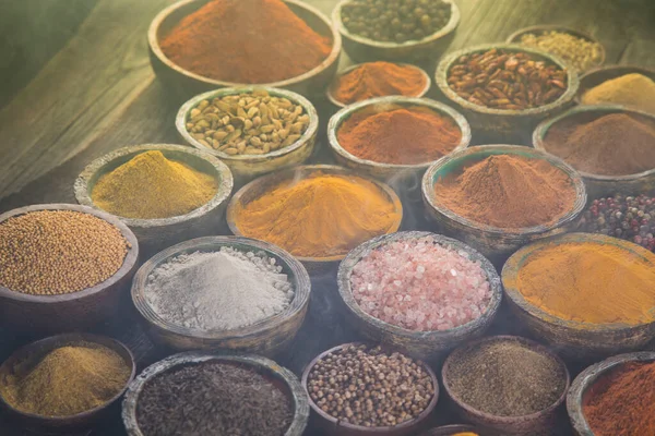 Aromatic Spices Wooden Background — Stock Photo, Image