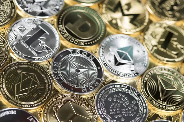 Cryptocurrency Koncept Litecoin Etherium Bitcoin Virtuel Valuta Baggrund - Stock-foto