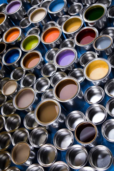 Buckets Full Rainbow Colored Oil Paint — Stock Photo, Image