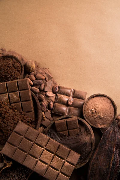 Chocolat Sucré Gousse Cacao Fond Dessert Alimentaire — Photo