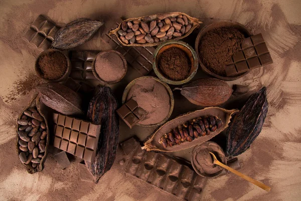 Schokoladen Kollektion Kakaoschote Süßigkeiten Dessert — Stockfoto
