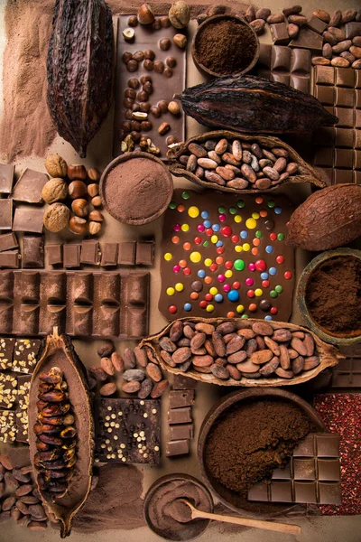 Cacaobonen Chocolade Natuurlijke Papieren Ondergrond — Stockfoto