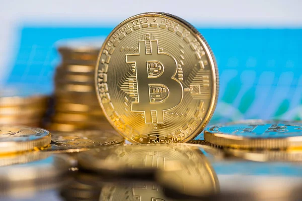 Bitcoins Yeni Sanal Para Konsepti Finansal Tablo Stok Resim