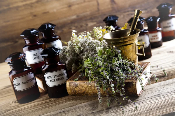 Herbal medicine and book — Stock Photo, Image