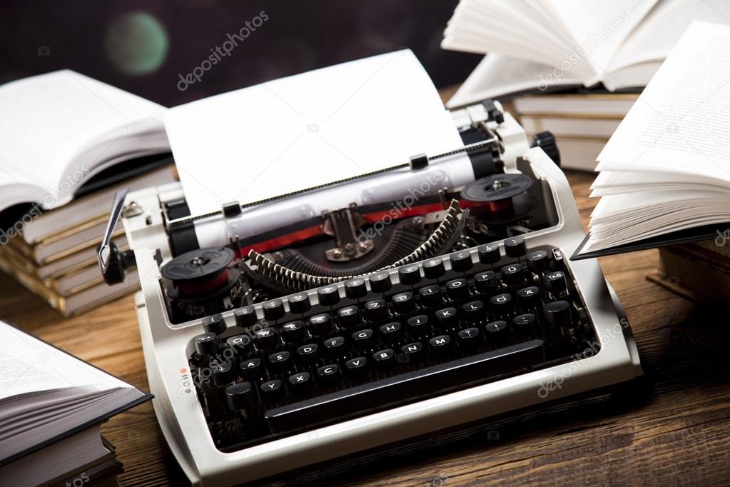 Typewriter with books