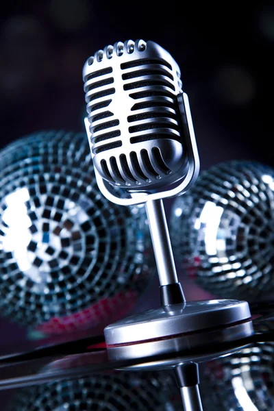 Microphone, Disco balls — Stock Photo, Image