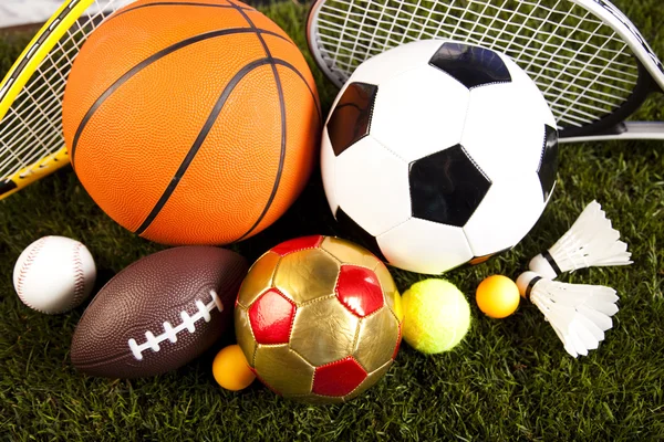 Sports balls with equipment — Stock Photo, Image