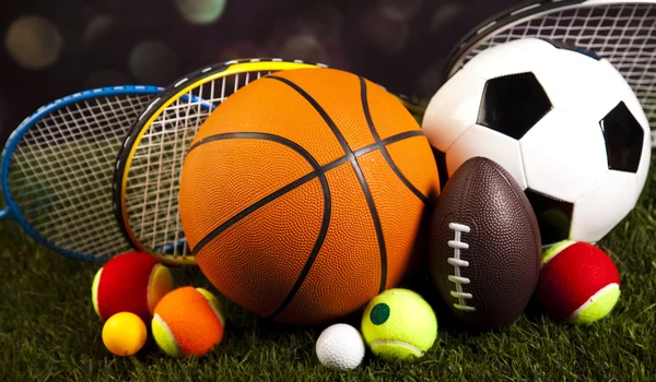 Sport balls with rackets — Stock Photo, Image