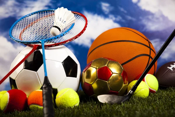 Sports balls with equipment — Stock Photo, Image