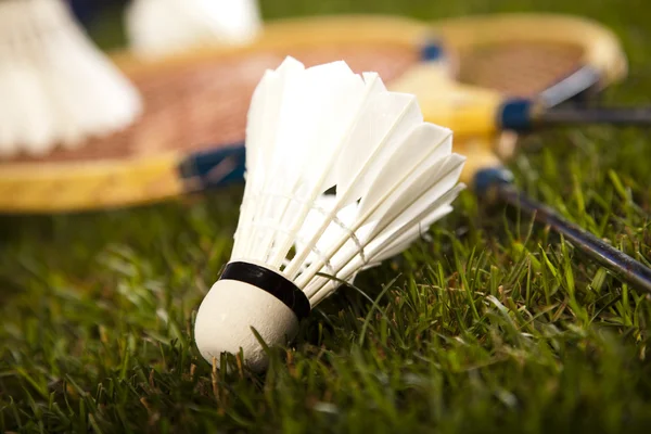 Shuttlecocks with badminton rackets — Stock Photo, Image