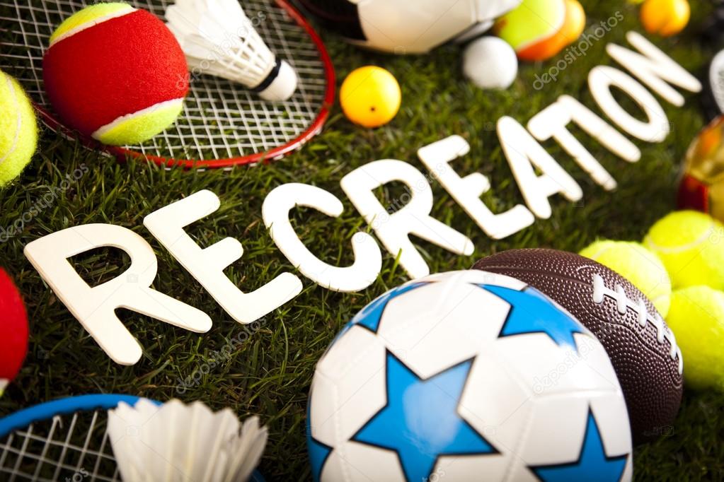 Recreation word with sports equipment