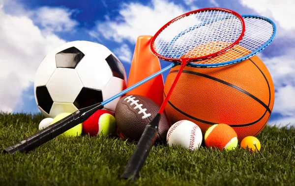 Sports balls with equipment — Stock Photo, Image