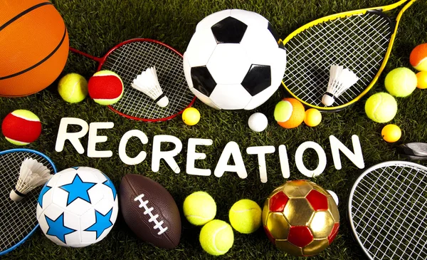 Słowo rekreacja sprzęt sportowy — Zdjęcie stockowe