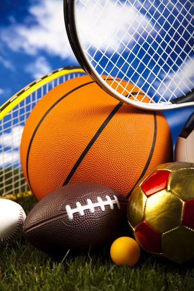 Sports balls with equipment — Stock Photo, Image