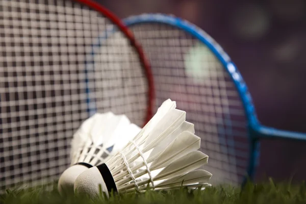 Shuttlecocks with badminton rackets — Stock Photo, Image