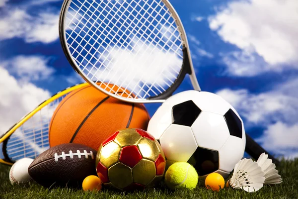 Sports balls with equipment — Stock Photo, Image