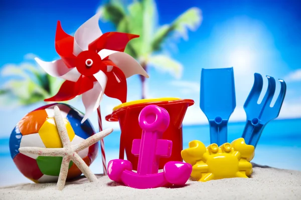 Plastic toys on  beach — Stock Photo, Image