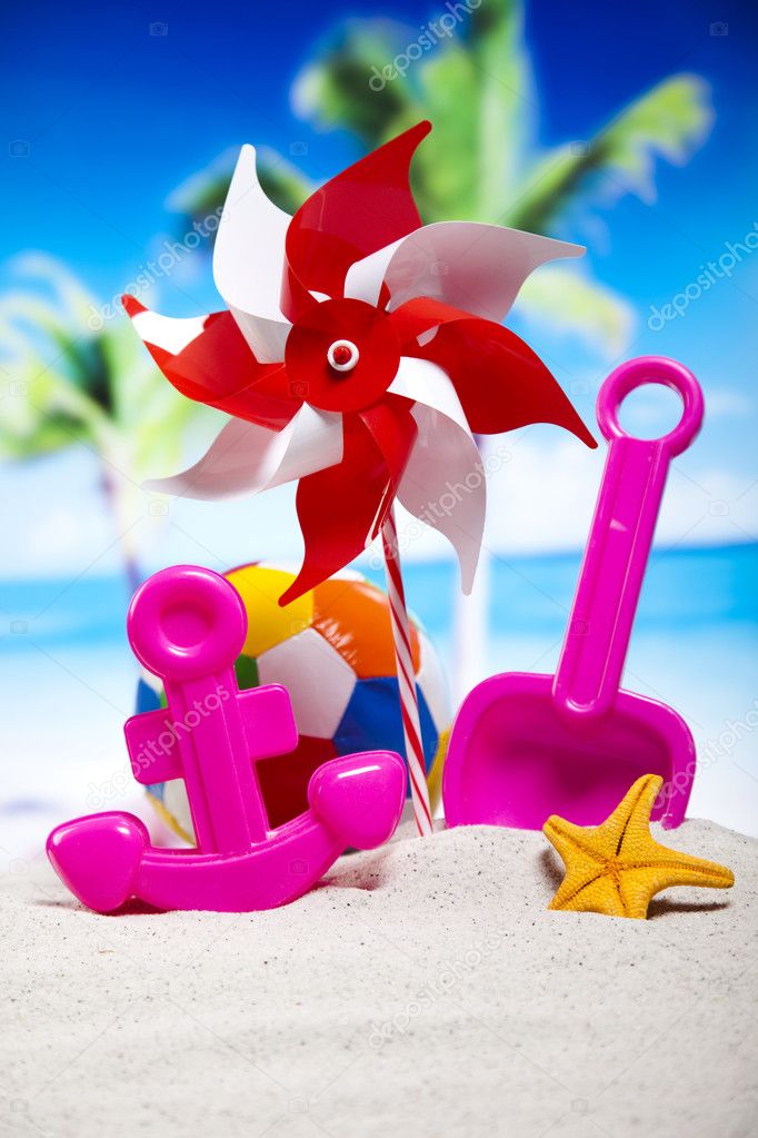 Plastic toys on  beach