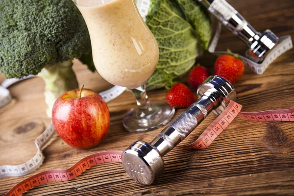 Hälsosam Kost Proteinshake Frukter Och Sport Och Fitness Koncept — Stockfoto