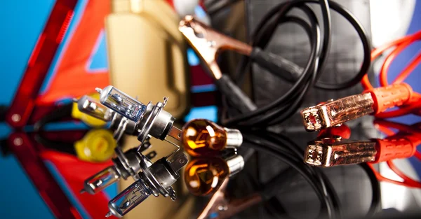 Car battery with jumper cables — Stock Photo, Image