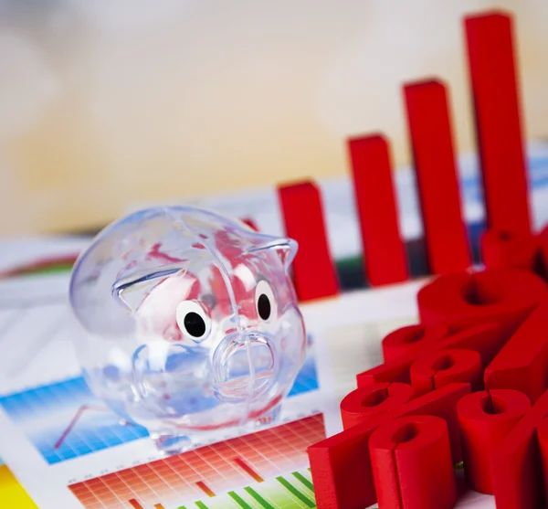 Piggybank em grupo de sinais de Percentagem — Fotografia de Stock