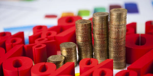 Gráfico financiero de monedas con signos porcentuales — Foto de Stock