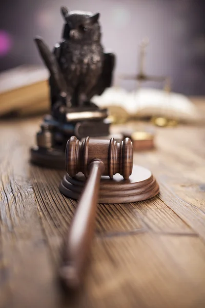 Wooden mallet of judge with owl — Stock Photo, Image