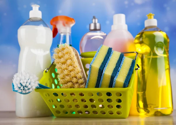 Grupo de produtos de limpeza variados — Fotografia de Stock