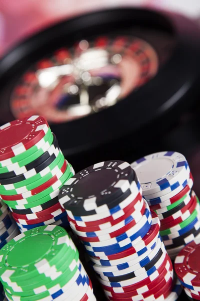 Poker Chips with roulette — Stock Photo, Image