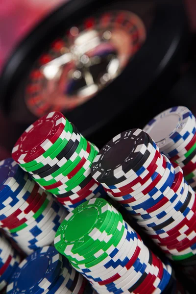 Poker Chips with roulette — Stock Photo, Image