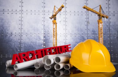 Construction site, crane and Blueprints clipart
