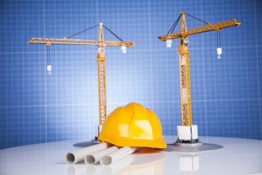 Crane, Safety helmet, Blueprints and construction site clipart