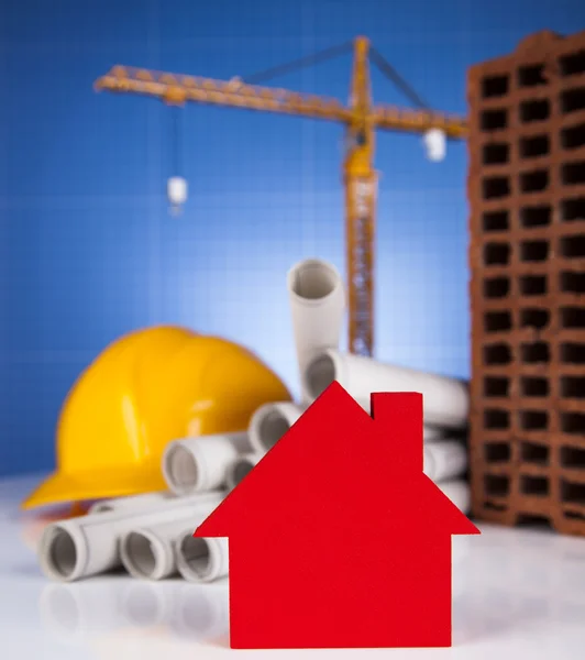 House model with Construction site and crane — Stock Photo, Image