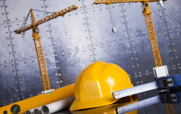 Construction site, crane and Blueprints — Stock Photo, Image