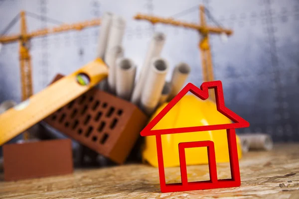 House model with Construction site and crane — Stock Photo, Image
