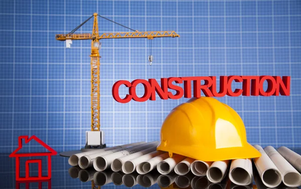 Projektzeichnungen, Gebäude und Kräne im Bau — Stockfoto