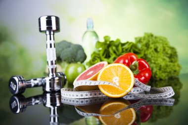 Sağlık ve fitness kavramı dambıl, ölçü birimi teyp ve nitelikleri
