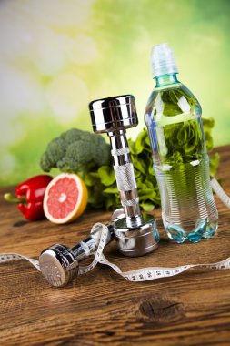 Sağlık ve fitness kavramı dambıl, ölçü birimi teyp ve nitelikleri