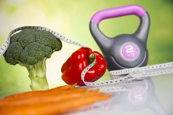 Fresh food and measure tape,Sport diet — Stock Photo, Image