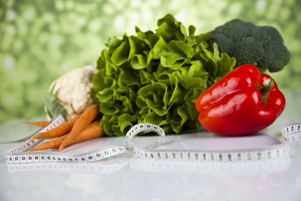 Food and measure tape ,fitness concept — Stock Photo, Image