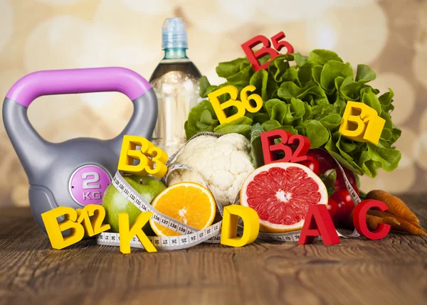 Concepto de vitamina fitness, frutas y verduras frescas — Foto de Stock