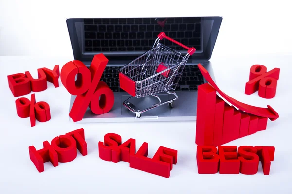 Concepto de compras en línea, Fondo informático — Foto de Stock
