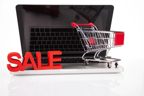Computer, Online shopping concept in white background — Stock Photo, Image