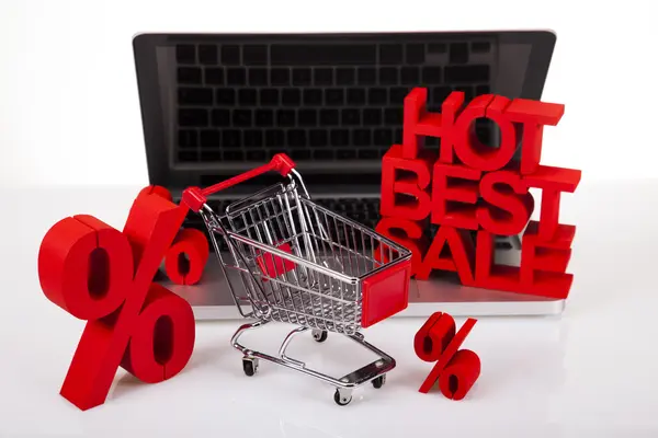 Online shopping concept, Computer background — Stock Photo, Image