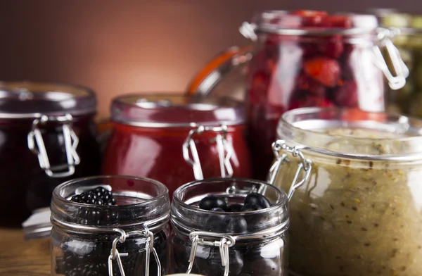 Homemade fruit jam in the glass jars — Stock Photo, Image