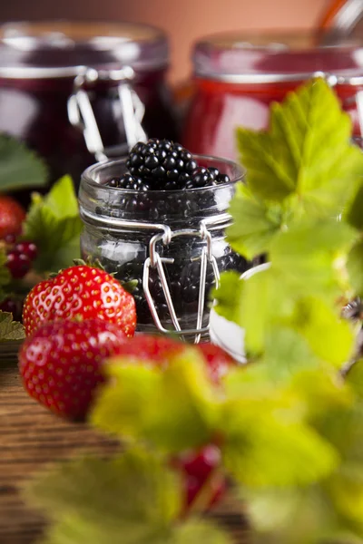 Homemade fruit jam in the glass jars — Stock Photo, Image
